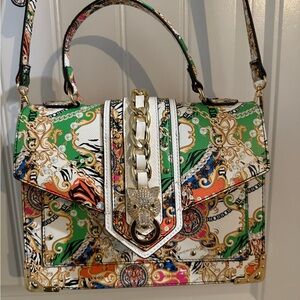 Aldo Green and Gold Patterned Satchel